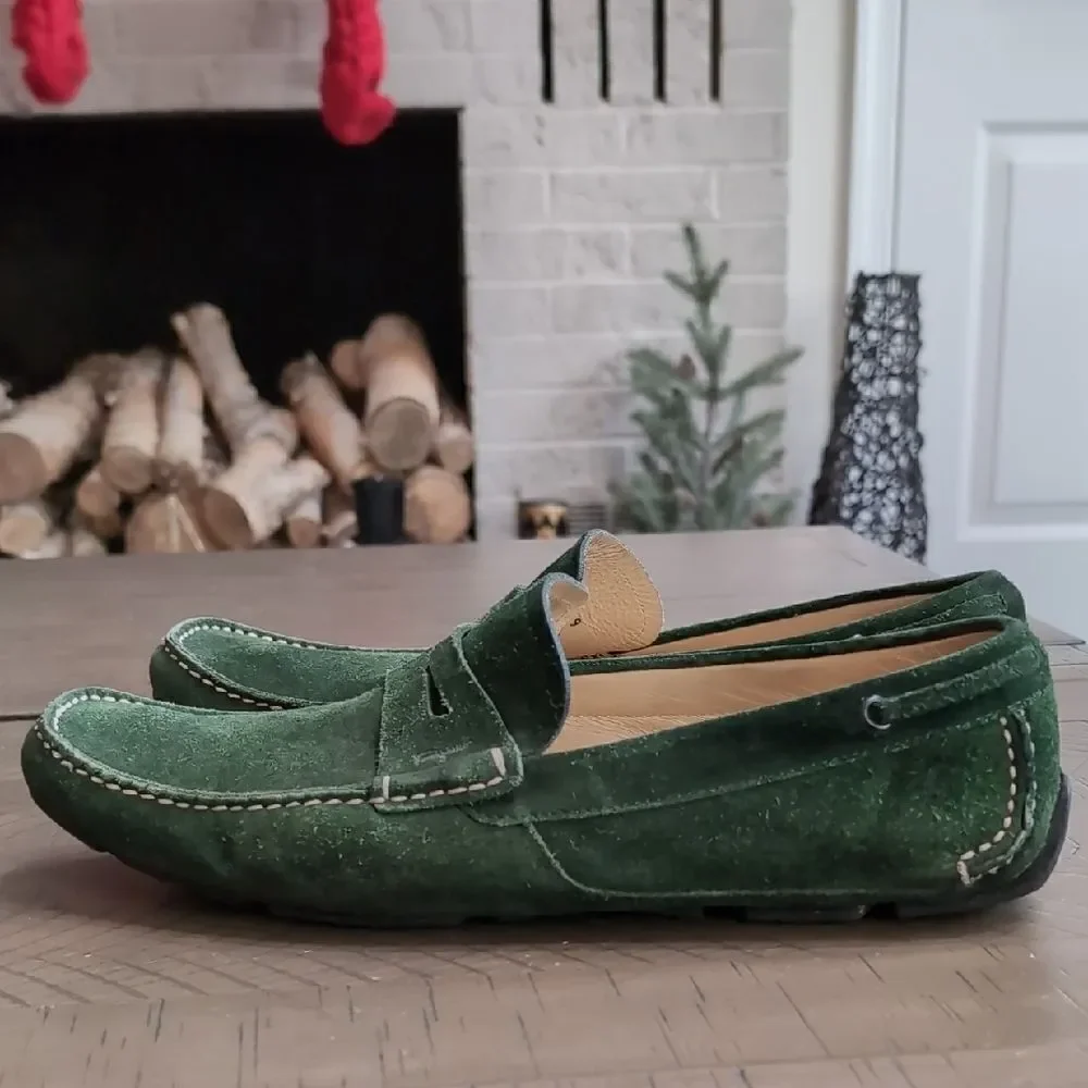 Salvatore Ferragamo Billy 2 Green Suede Driving Loafers Sz 9